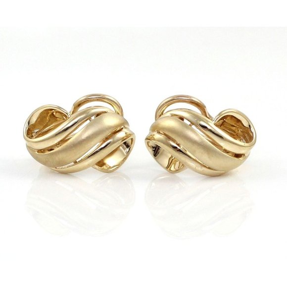 Solid 14K Gold Satin Finish Swirl Wavy Earrings
